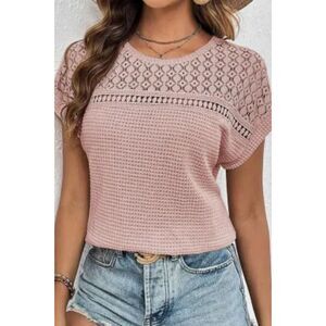 SHEIN Pink Crochet Knit Short-Sleeved top
